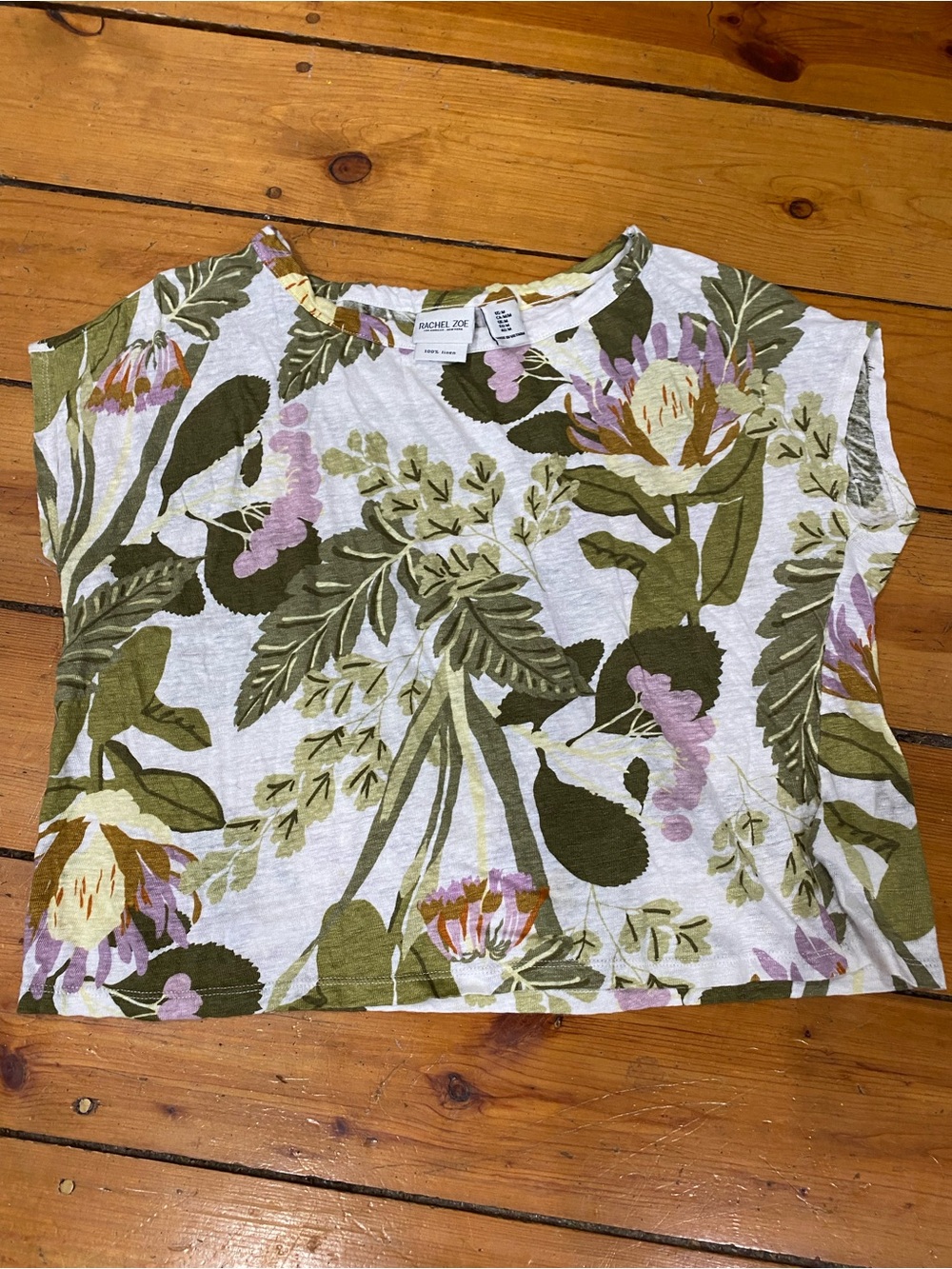 Rachel Zoe cropped linen tee in tropical print Medium